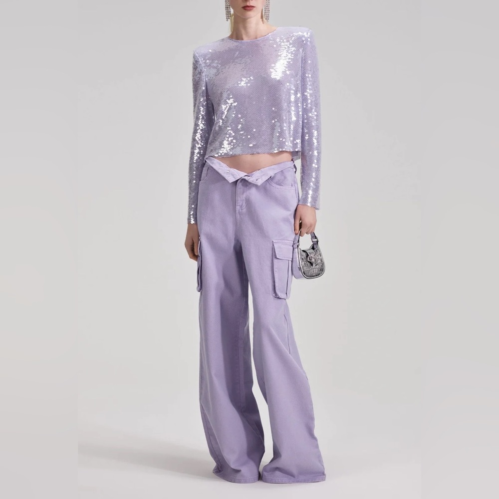 Self-Portrait Mid-Rise Wide Leg Cargo Jeans